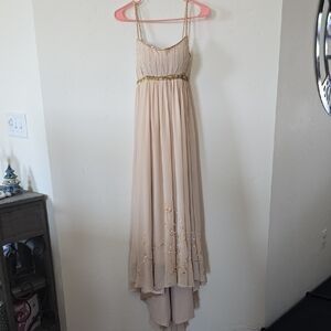 Elegant Beige Dress with Gold Beadwork